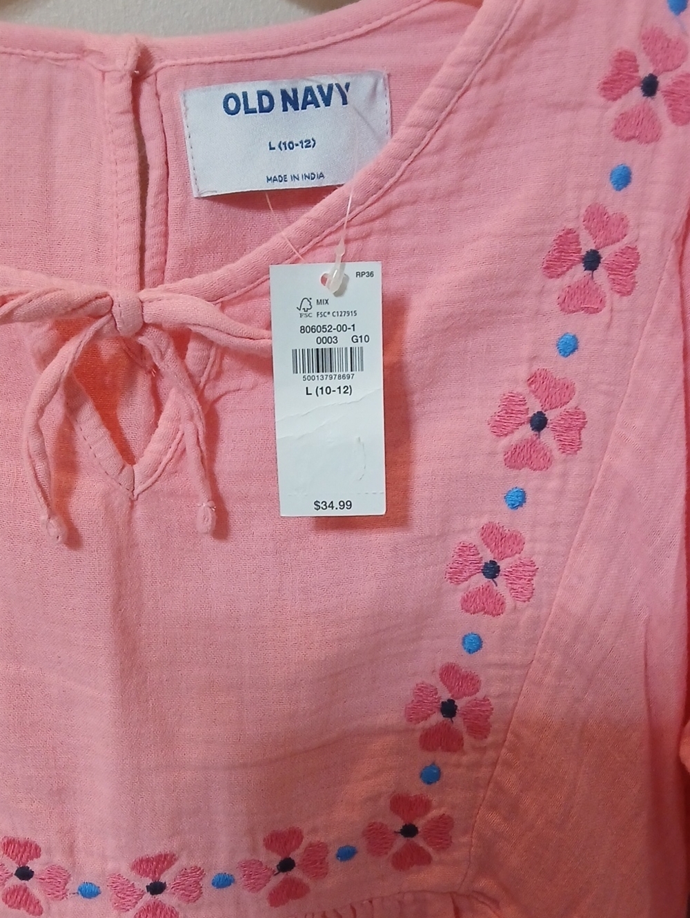 Old Navy Long-Sleeve Double-Weave Embroidered Swing Dress for Girls. Sz 10/12 - Picture 6 of 12